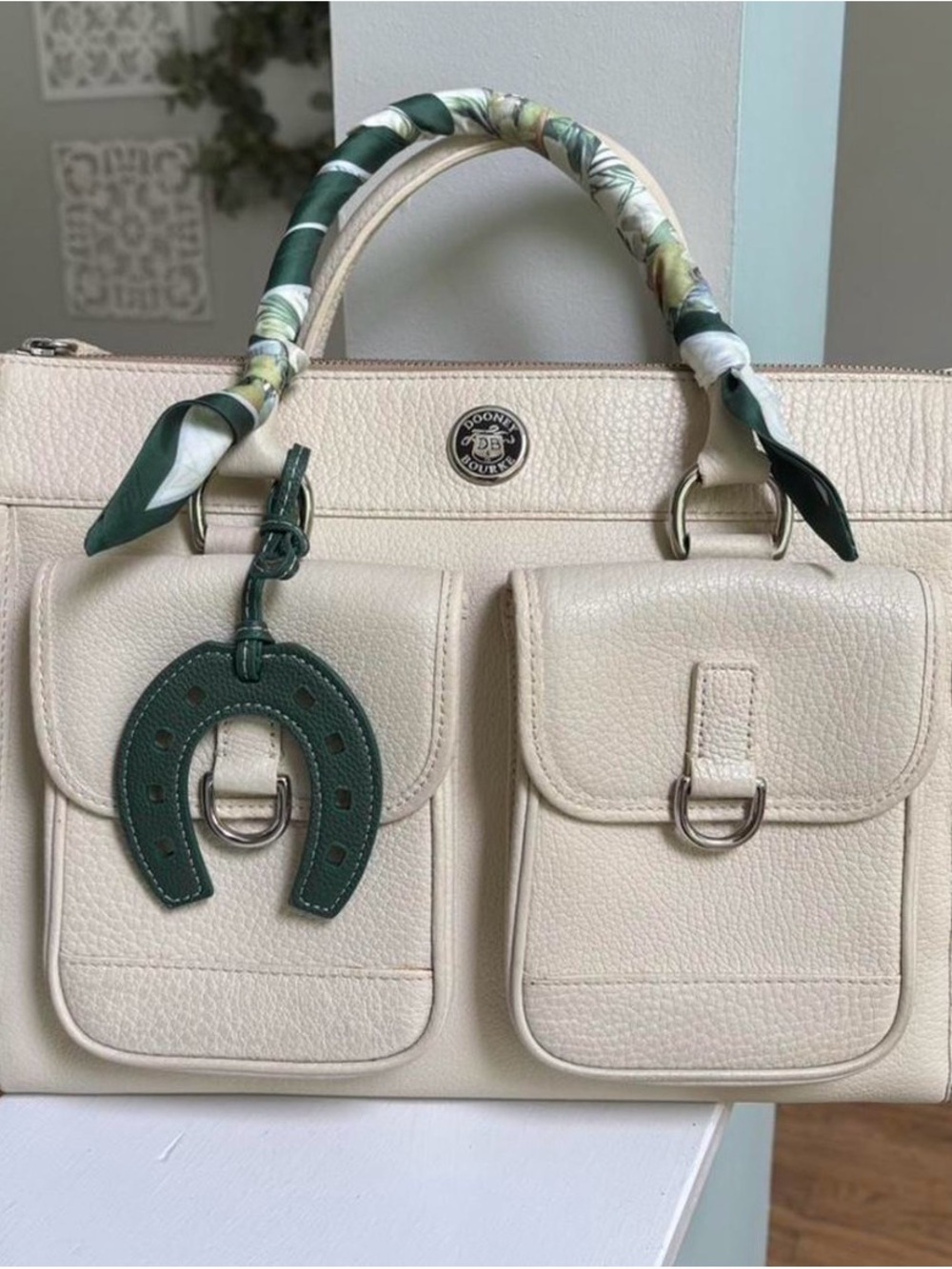 Dooney & Bourke Double Pocket Tote - Cream Grain Leather